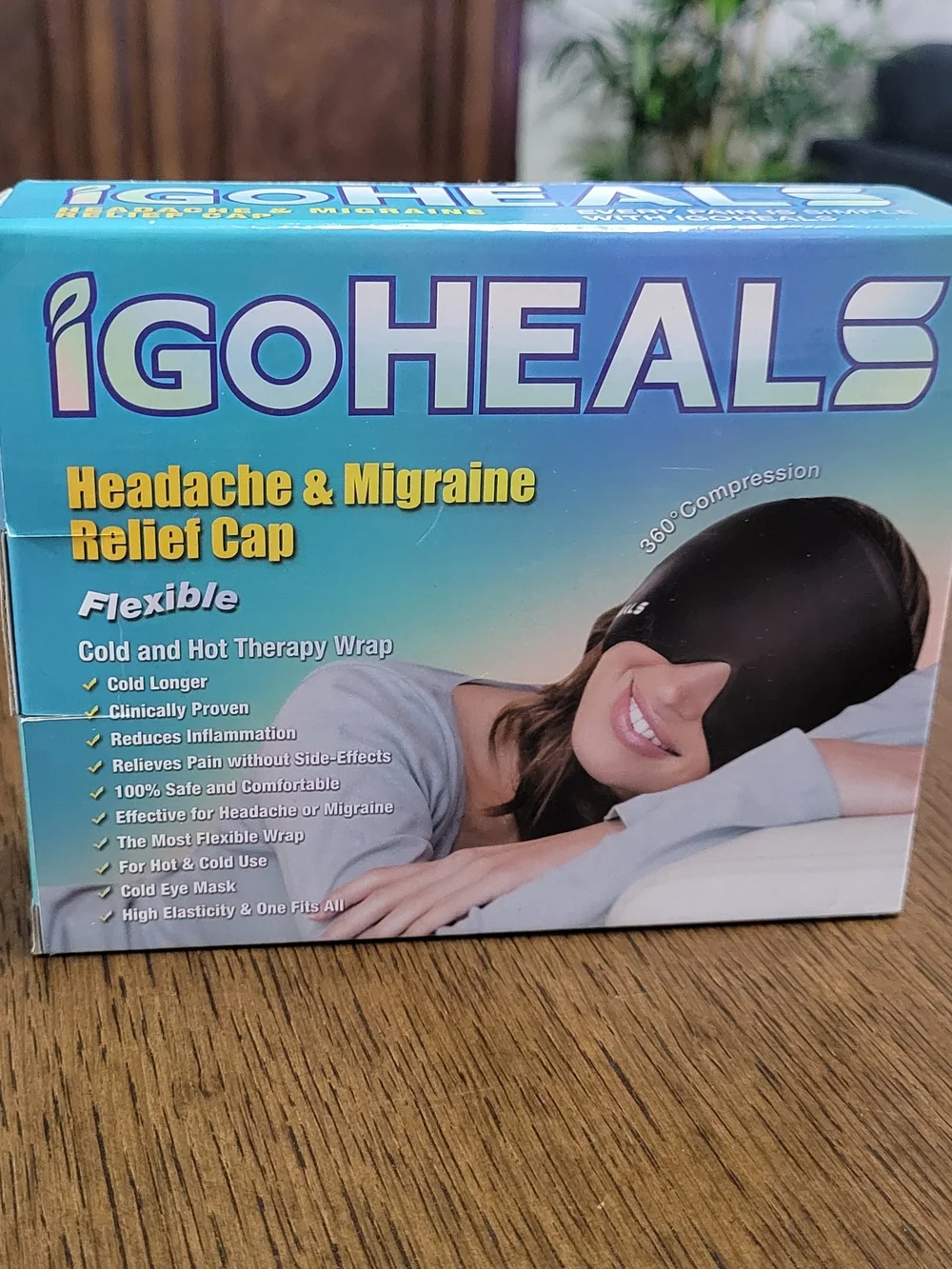 iGoHeals Black Headache & Migraine Relief Cap - Flexible Cold/Hot Therapy Wrap